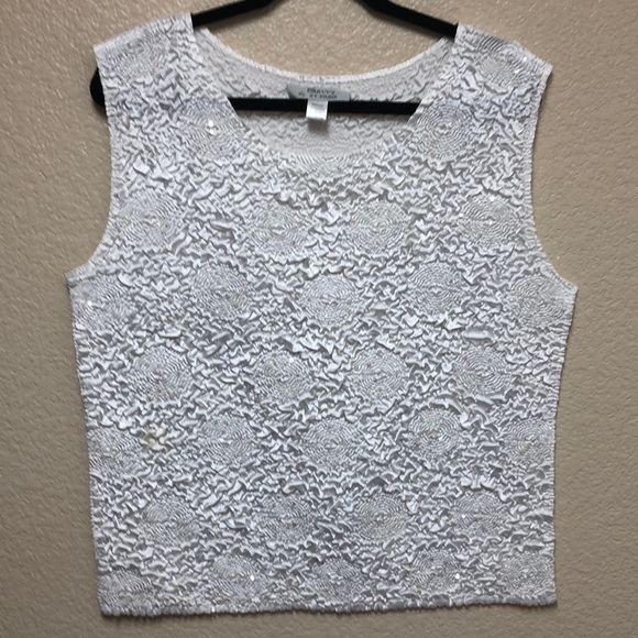 EUC🌷Sparkle in White Crinkle sleeveless top L - Picture 1 of 8